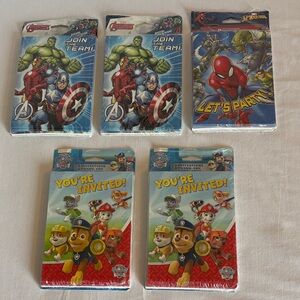 Kids Party Invitation Cards Assorted lot of 5 - 8ct invitations & 8ct Thank you